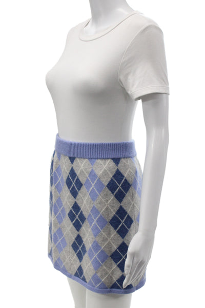 Love Shack Fancy Womens Blue Wool Argyle Mini Skirt Preppy Size XS