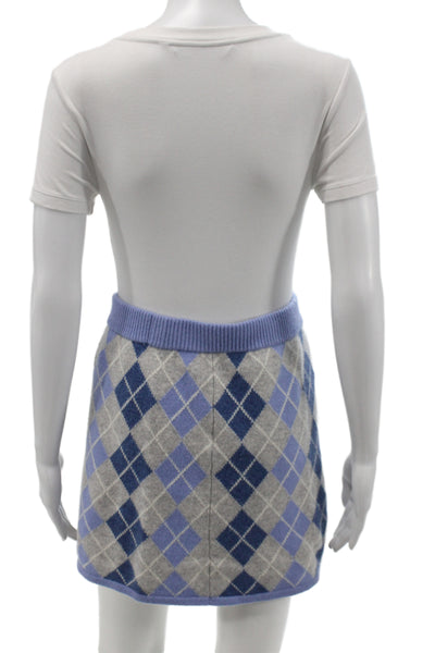 Love Shack Fancy Womens Blue Wool Argyle Mini Skirt Preppy Size XS