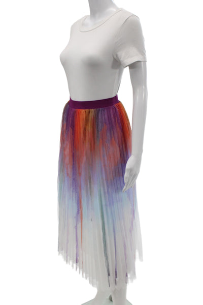 Zero Degrees Celsius Women Pleated Multicolor Watercolor Long Skirt Size XS