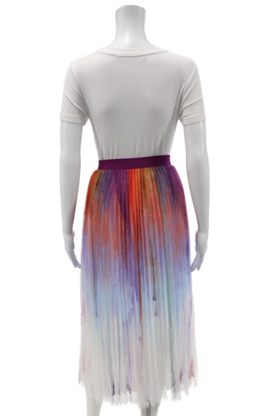 Zero Degrees Celsius Women Pleated Multicolor Watercolor Long Skirt Size XS
