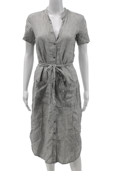 Standard James Perse Women Linen Henley Shirt Dress Gray Midi Size 1