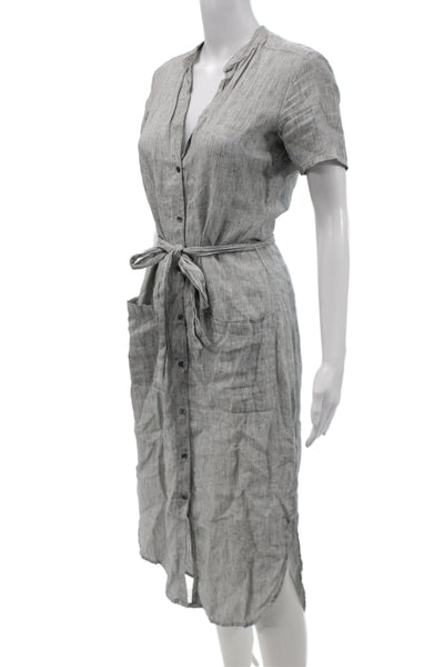Standard James Perse Women Linen Henley Shirt Dress Gray Midi Size 1