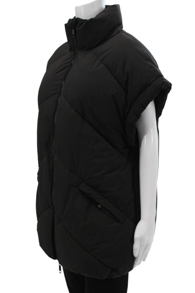 Zara Womens Puffer Vest Black Polyester Zip Sleeveless Size XS