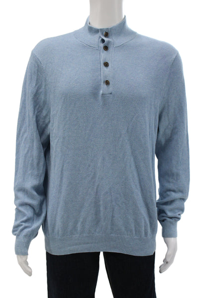 Brooks Brothers Mens Long Sleeve Cotton Henley Sweater Blue Mock Neck Size L