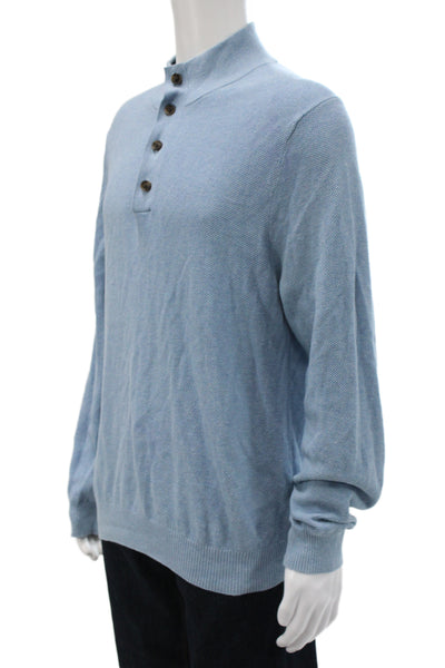 Brooks Brothers Mens Long Sleeve Cotton Henley Sweater Blue Mock Neck Size L