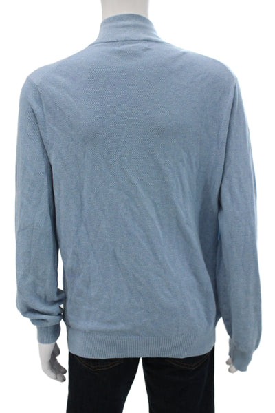 Brooks Brothers Mens Long Sleeve Cotton Henley Sweater Blue Mock Neck Size L