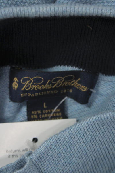 Brooks Brothers Mens Long Sleeve Cotton Henley Sweater Blue Mock Neck Size L