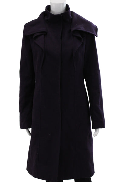 Tahari Womens Purple Polyester Overcoat Snap Closure Long Sleeve Size M