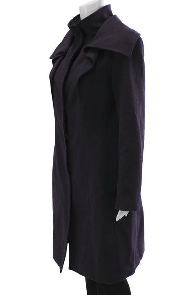 Tahari Womens Purple Polyester Overcoat Snap Closure Long Sleeve Size M