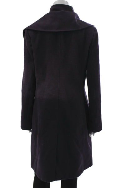 Tahari Womens Purple Polyester Overcoat Snap Closure Long Sleeve Size M