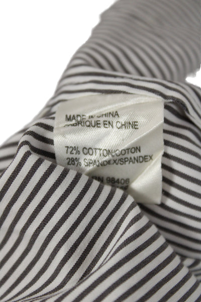 Theory Women Striped Cotton Collared Long Sleeve Blouse Gray Size S