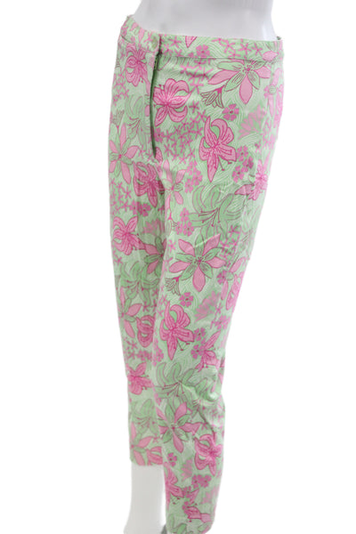 Lilly Pulitzer Womens Capri Pants Floral Green Cotton Button 23in Inseam Size 4