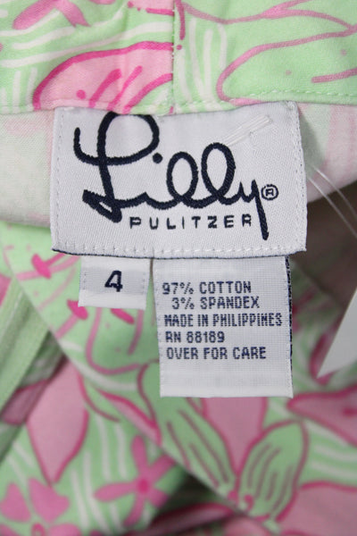 Lilly Pulitzer Womens Capri Pants Floral Green Cotton Button 23in Inseam Size 4