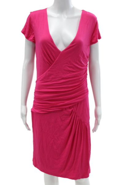 BCBGMAXAZRIA Womens Sheath Dress Pink Jersey V-Neck Short Sleeve Size L