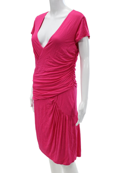 BCBGMAXAZRIA Womens Sheath Dress Pink Jersey V-Neck Short Sleeve Size L