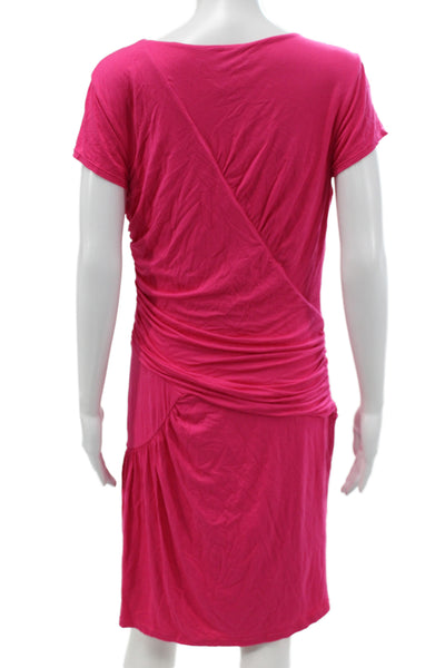 BCBGMAXAZRIA Womens Sheath Dress Pink Jersey V-Neck Short Sleeve Size L