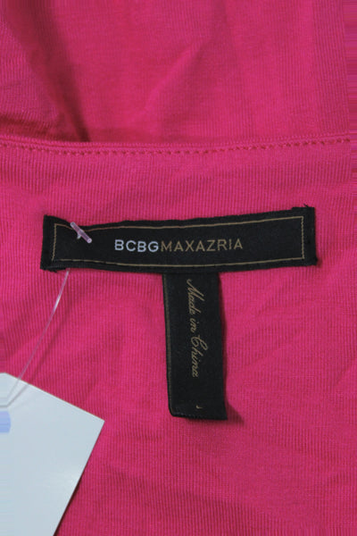 BCBGMAXAZRIA Womens Sheath Dress Pink Jersey V-Neck Short Sleeve Size L