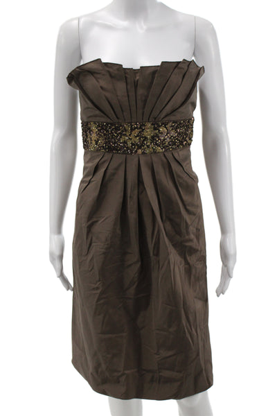 Kay Unger Women Sheath Silk Sweetheart Sleeveless Brown Dress Size 12