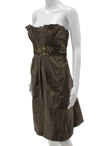 Kay Unger Women Sheath Silk Sweetheart Sleeveless Brown Dress Size 12