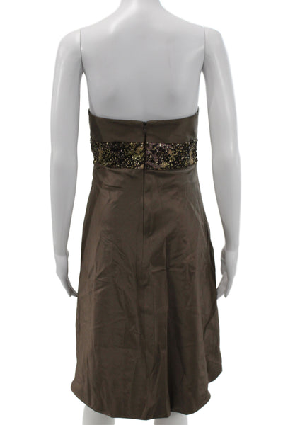 Kay Unger Women Sheath Silk Sweetheart Sleeveless Brown Dress Size 12