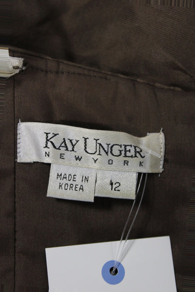 Kay Unger Women Sheath Silk Sweetheart Sleeveless Brown Dress Size 12