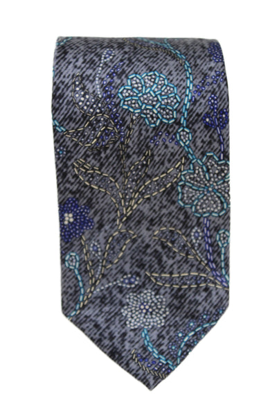 Roberto Cavalli Mens Silk Floral Print Wide Necktie Multi Colored