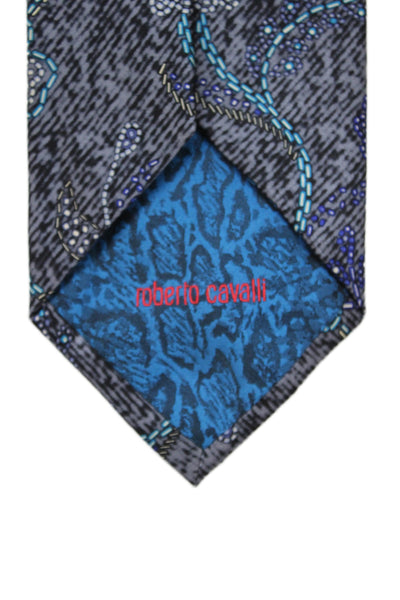 Roberto Cavalli Mens Silk Floral Print Wide Necktie Multi Colored