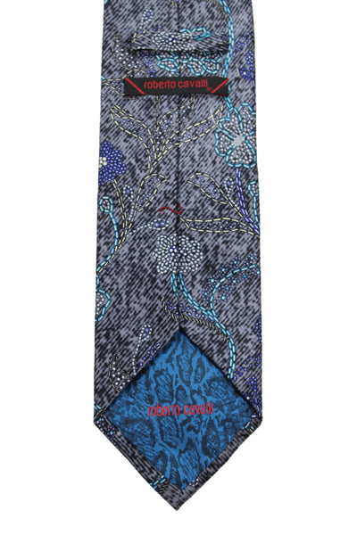 Roberto Cavalli Mens Silk Floral Print Wide Necktie Multi Colored