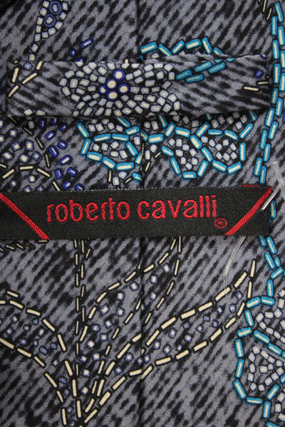 Roberto Cavalli Mens Silk Floral Print Wide Necktie Multi Colored