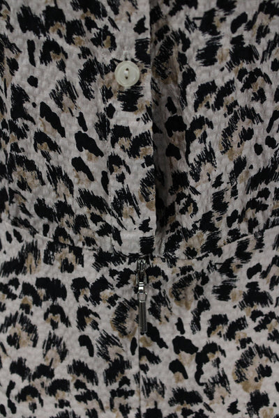Rebecca Taylor Women Fit & Flare Leopard Silk Dress Long Sleeve Beige Size 0