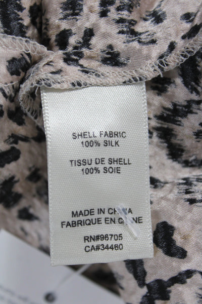 Rebecca Taylor Women Fit & Flare Leopard Silk Dress Long Sleeve Beige Size 0