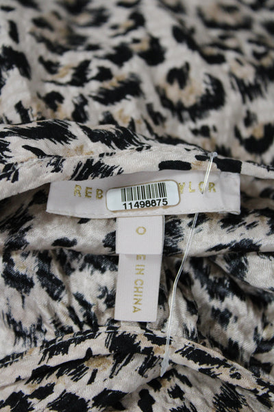 Rebecca Taylor Women Fit & Flare Leopard Silk Dress Long Sleeve Beige Size 0
