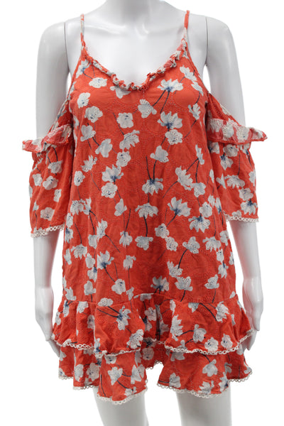N/Nicholas Womens Orange Silk Floral V-Neck Short Sleeve Mini Dress Size 2
