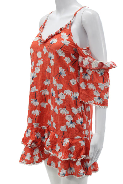 N/Nicholas Womens Orange Silk Floral V-Neck Short Sleeve Mini Dress Size 2