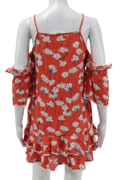 N/Nicholas Womens Orange Silk Floral V-Neck Short Sleeve Mini Dress Size 2