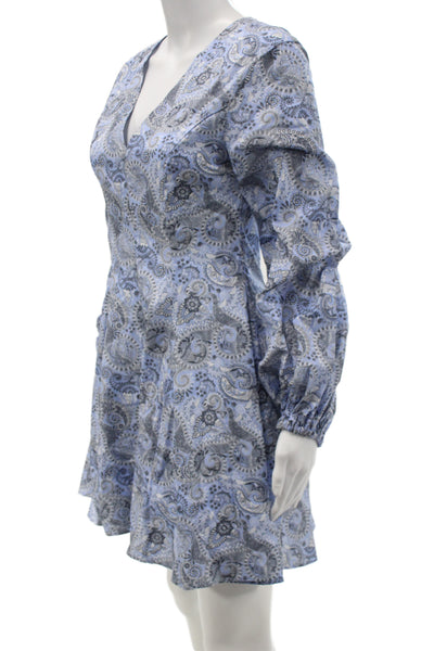 Sokee Collective Women A-Line Blue Paisley V-Neck Long Sleeve Dress Size XS