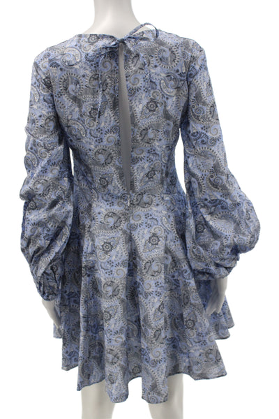 Sokee Collective Women A-Line Blue Paisley V-Neck Long Sleeve Dress Size XS
