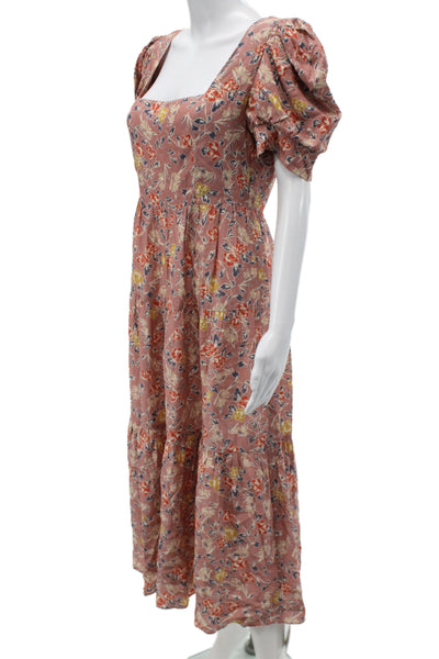 Yumi Kim Women Maxi Floral Pink Rayon Square Neck Short Sleeve Dress Size S