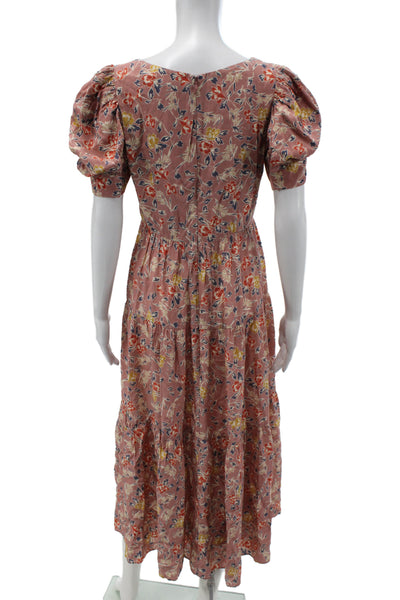 Yumi Kim Women Maxi Floral Pink Rayon Square Neck Short Sleeve Dress Size S