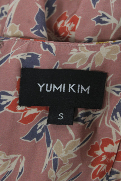 Yumi Kim Women Maxi Floral Pink Rayon Square Neck Short Sleeve Dress Size S