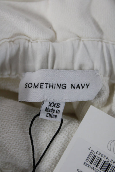 Something Navy Womens Paperbag Cotton White Button Shorts Size 2XS