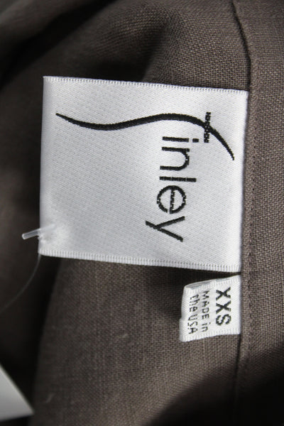 Finley Womens Cropped Linen Button Up Collared Short Sleeve Brown Top Size 2XS