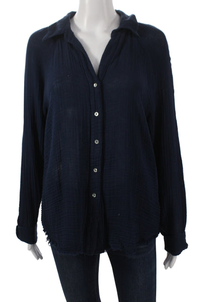 Michael Stars Women Collared Button-Up Long Sleeve Cotton Blue Top Size XS