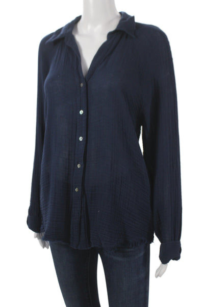 Michael Stars Women Collared Button-Up Long Sleeve Cotton Blue Top Size XS