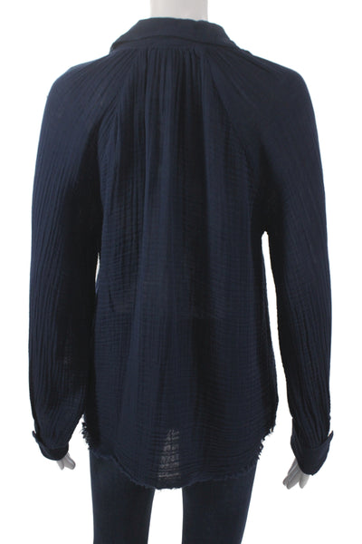 Michael Stars Women Collared Button-Up Long Sleeve Cotton Blue Top Size XS