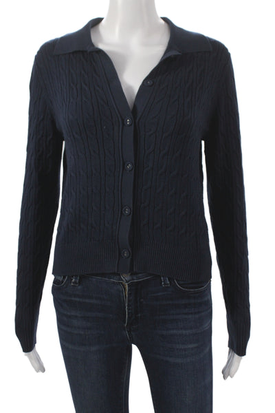 Margaret OLeary Women Cardigan Blue Collared Long Sleeve Cotton Size XS