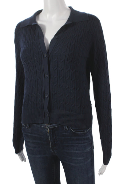 Margaret OLeary Women Cardigan Blue Collared Long Sleeve Cotton Size XS