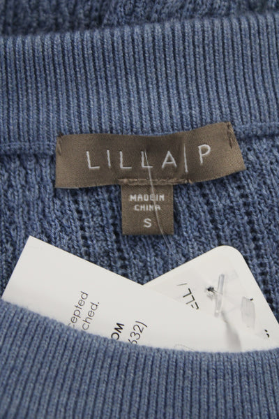 Lilla P Womens Blue Cotton Crew Neck Long Sleeve Pullover Sweater Size S