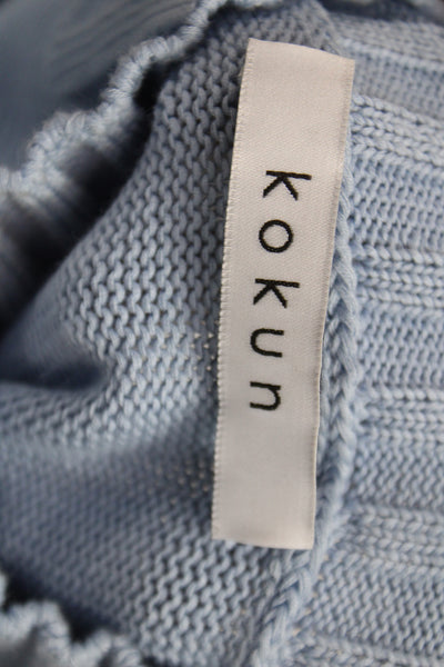Kokun Womens Blue Cotton Mock Neck Short Sleeve Pullover Solid Spring Size XS