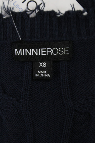 Minnie Rose Women Pullover Sweater V-Neck Cotton Short Sleeve Blue Size XS